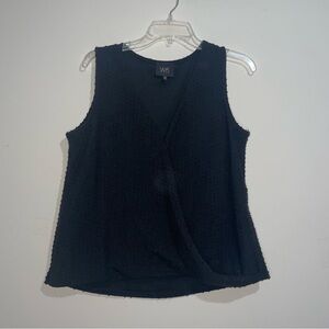 W5 Black Textured Polka Dot Wrap M Tank Blouse